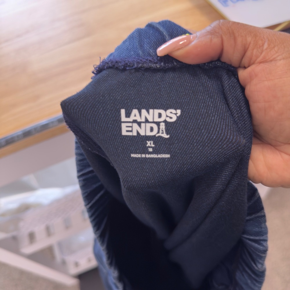 Lands End Women Sport Knit Capri XL 18 Blue Denim Look Pull On Pants Stretch - Picture 6 of 9